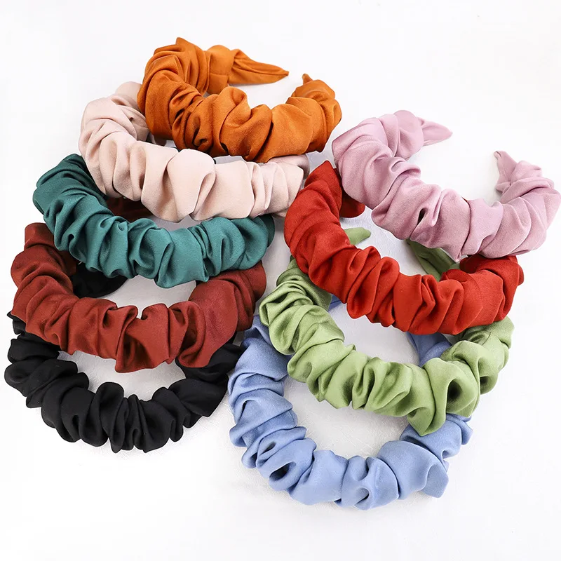 

Elegant Glitter Fashion Headdress Hairband Pleated Head Hoop Solid Color Wide Hair Hoop Soft Cloth Fabric Satin Ruched Headband