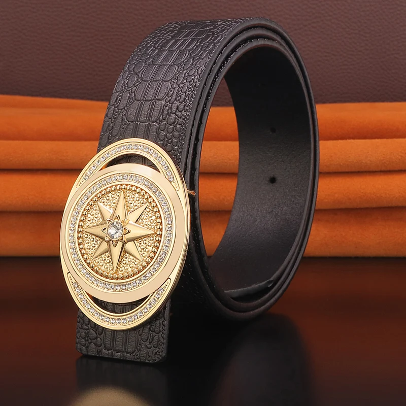 

Personality slide buckle belts men high quality genuine leather 3.8cm wide Girdle Wide Cowskin brand luxury cintos masculinos