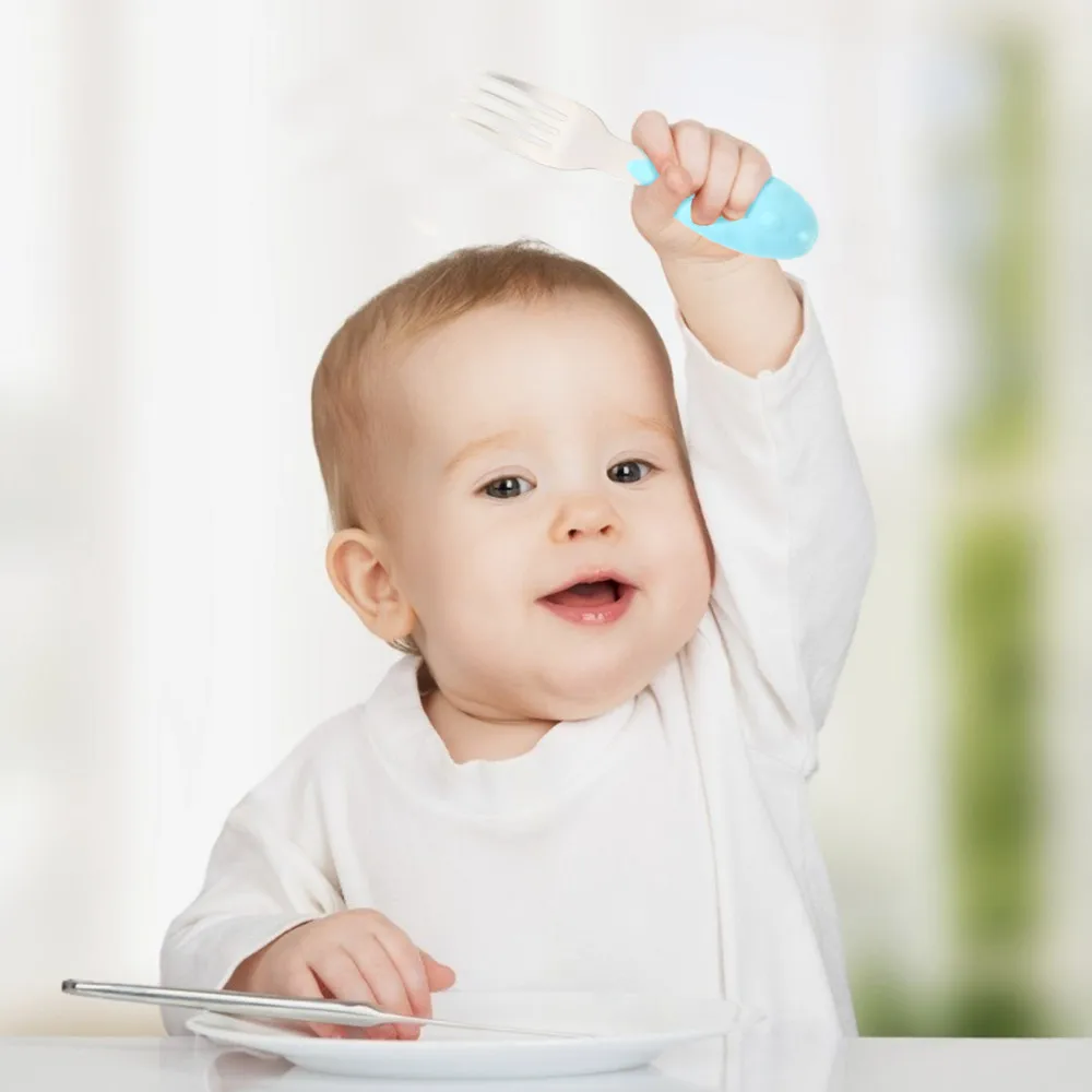 

1 Set of Stainless Steel Spoon Fork Baby Dinning Training Tableware for Kids