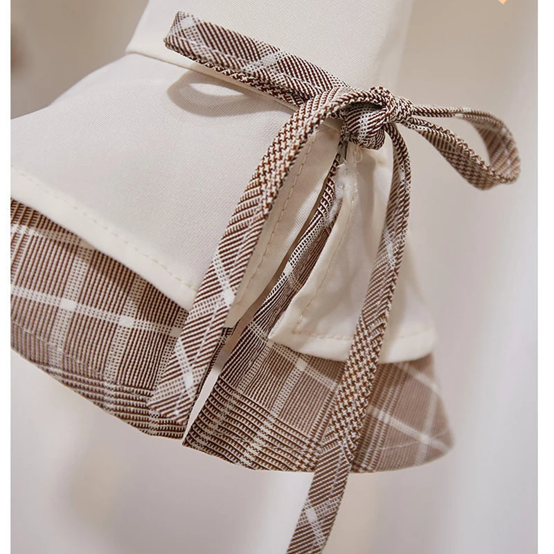 

Plus Size Plaid Skirt 2 Piece Sets Women Elegant Chic Flare Sleeve Chiffon Blouses + Midi A-Line Skirt Suit Korean Female Outfit