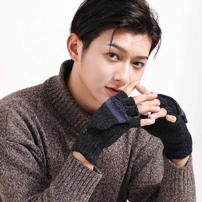 

Women Hand Warmer Flip Gift Soft Half Finger Mittens Gloves Knitted Thicken Artificial Wool Thermal Autumn Winter guantes