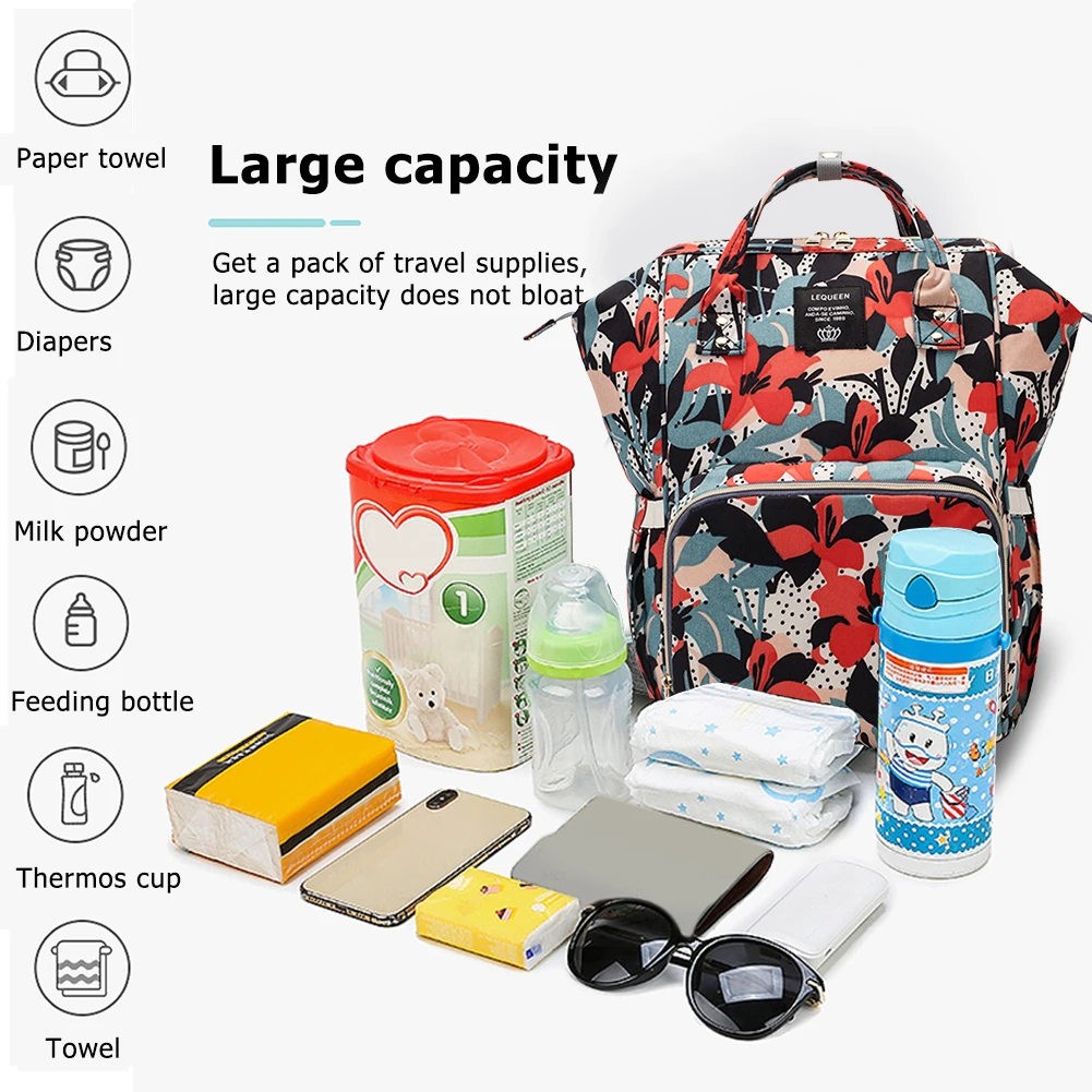 

LEQUEEN Diaper Bag Multi Function Large Capacity Nappy Bag Organizer with Changing Pad Backpack Mommy Bag Baby Care Stroller Bag