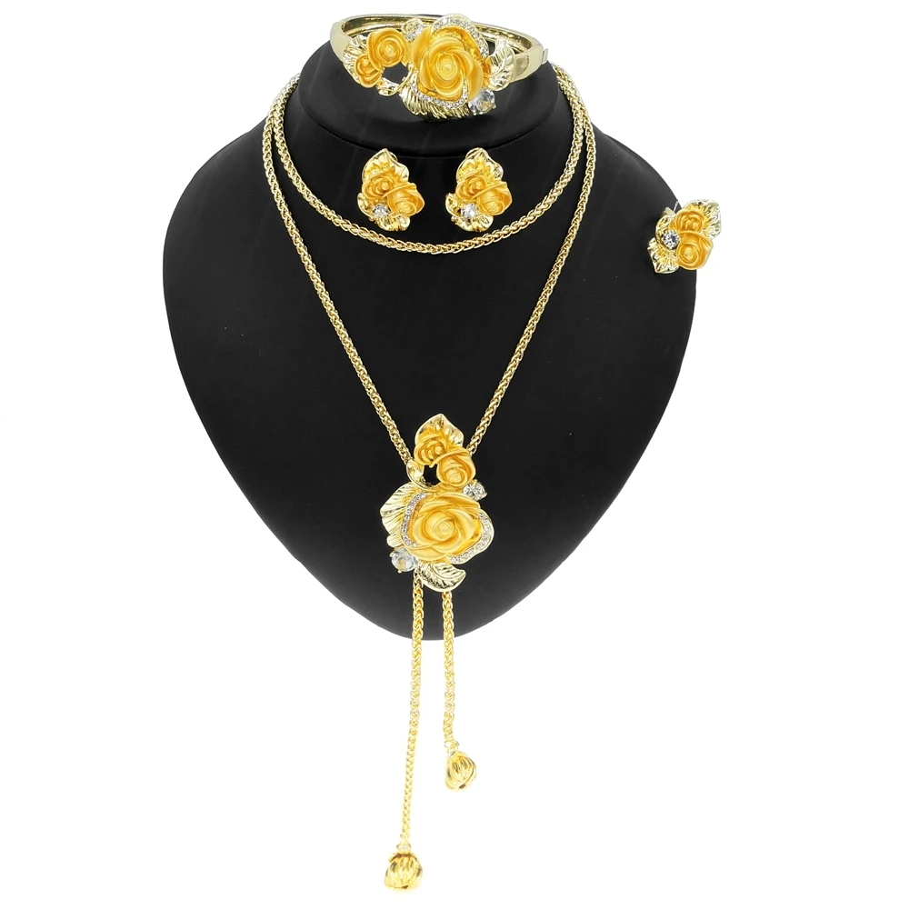 

Yulaili New Design Popular Long Pendant Wedding Jewelry Set and Victorian Woman Flower Shape Dinner Party Jewelry Sets Wholesale