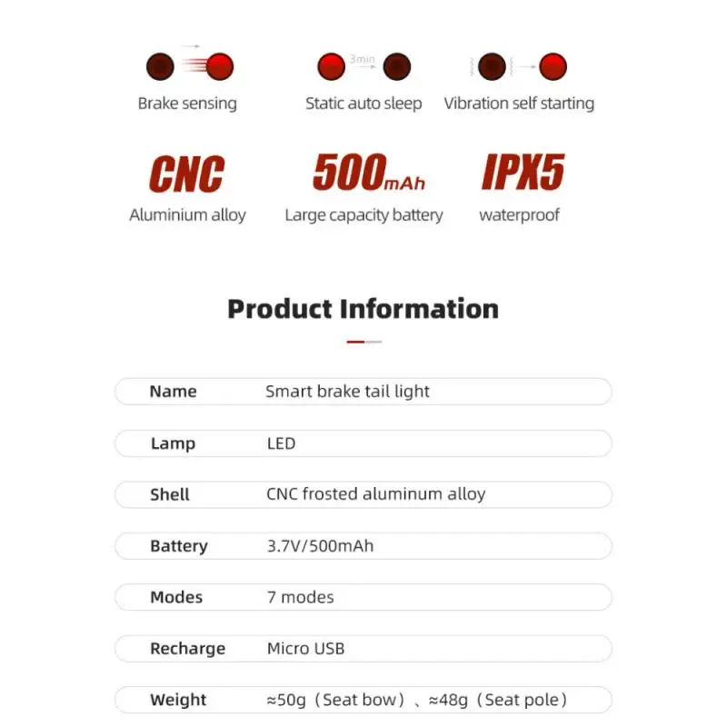 Велосипедный задний фонарь стоп-сигнал старт IPX6 зарядка через USB
