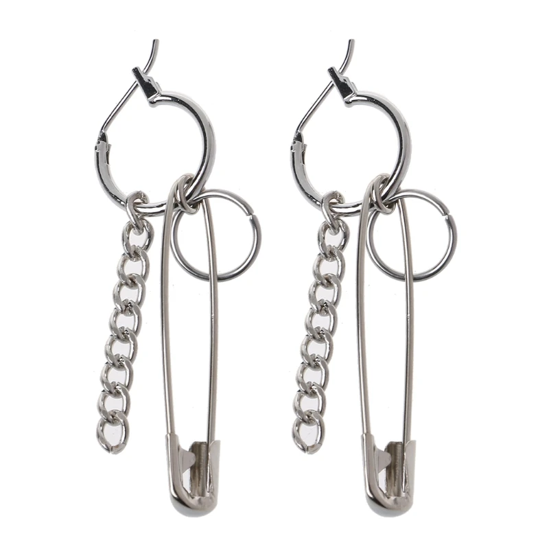 

Safety Pin Shape Geometry Long Chain Tassel Irregular Earrings Korean Jewelry E56A