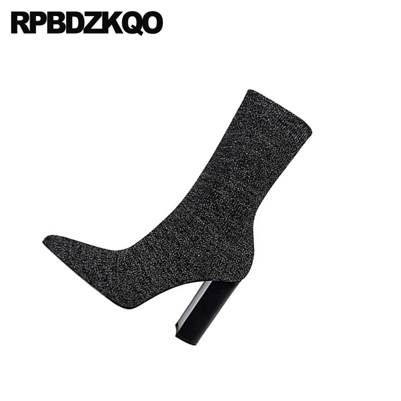 Женские ботильоны на толстом высоком каблуке демисезонные вязаные Роскошные