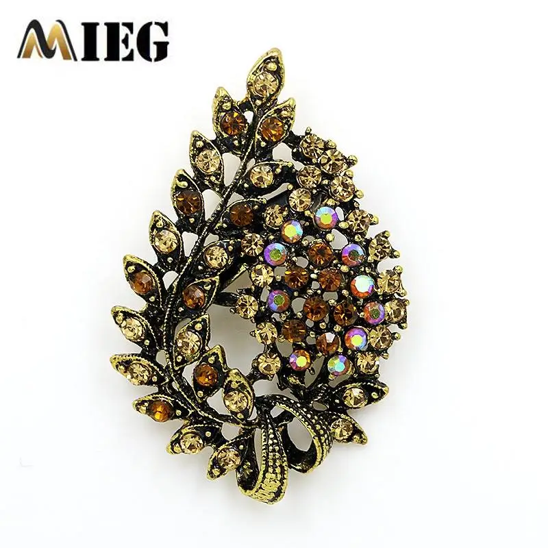 Женские броши в форме листа с металлическим кристаллом позолоченные вечерние