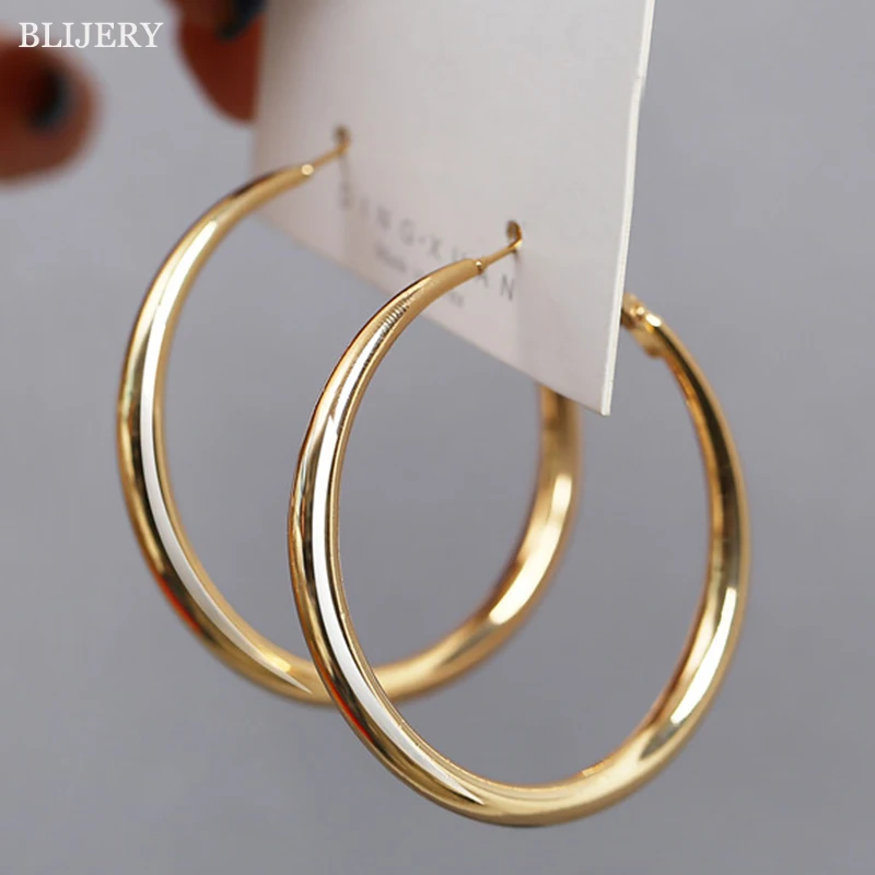 

BLIJERY Punk Fashion Solid Metal Big Hoop Earrings for Women Statement Jewelry Smooth Circle Earrings Femme Boucles d'oreilles