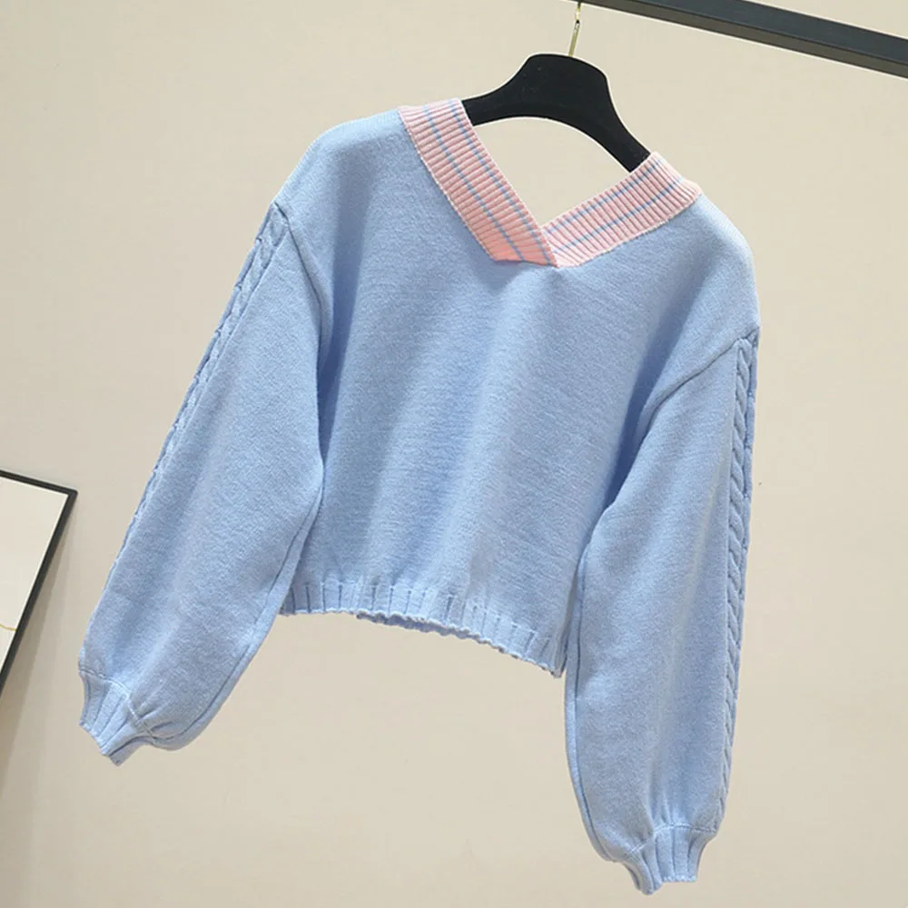 Женский трикотажный свитер с бантом белый винтажный пуловер V-образным вырезом и