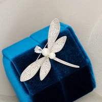 lovely white dragonfly brooches for women jewelry shiny zircon elegant pearl insect brooch pin coat sweater shirt dress corsage