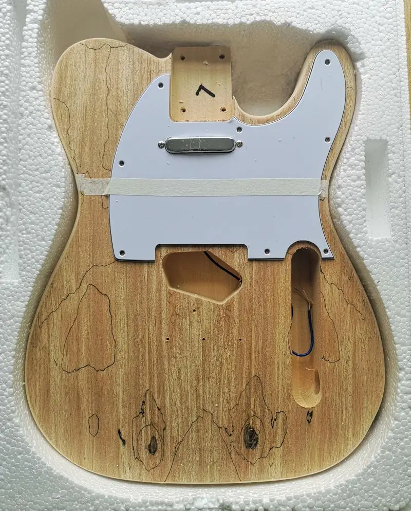 TL стиль электрогитара DIY Kit Spalted клен шпон бас дерево тело жесткий клен шеи палисандр гриф набор