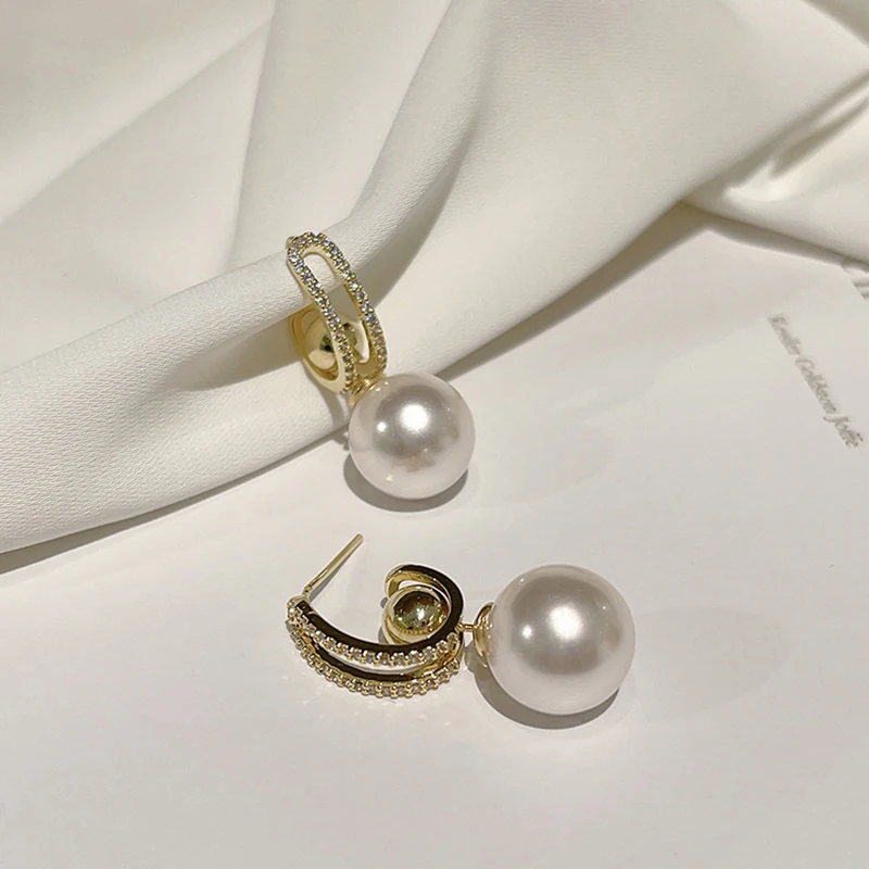 

2022 New Trendy Multi-wearing Pearl Dangle Earrings For Women Luxury Geometry Temperament Elegant Jewelry Wedding Unusual