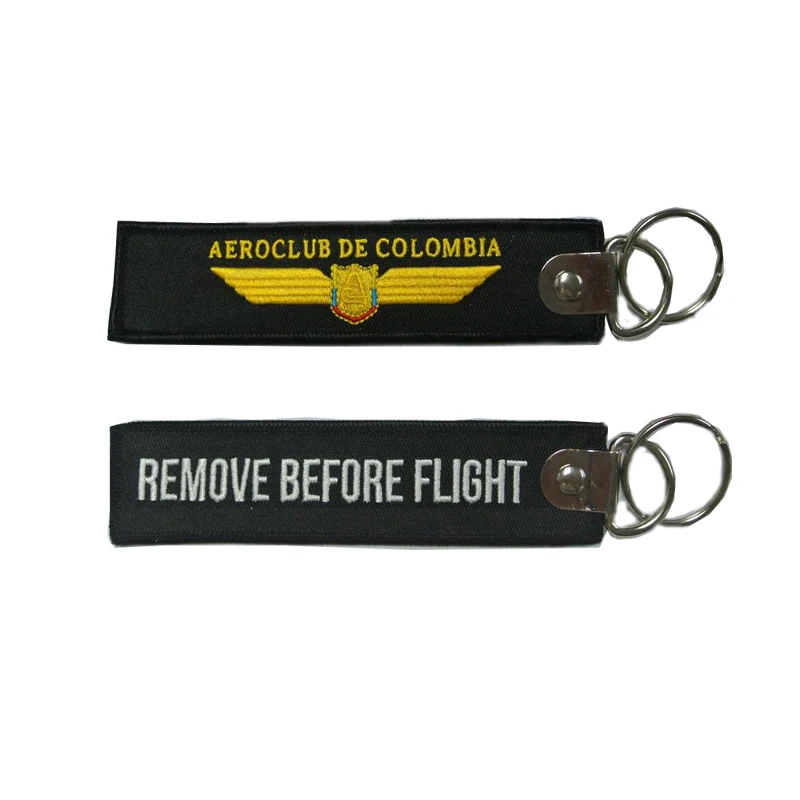 

Custom Embroidery Tag Motorcycle Promotional Key Chain Remove Before Luggage Tag Silver Colour D-Ring 50pcs Small Quantity