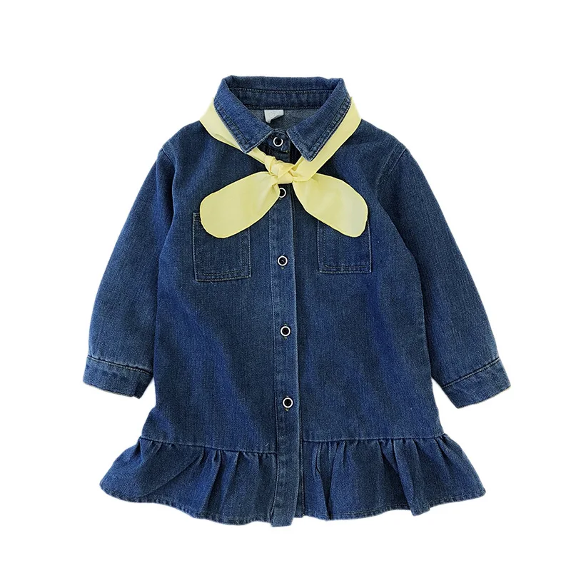 

2021 Girls Fall Lapel Long Sleeve Denim Dress Girls Dresses Princess Dress Baby Girl Dress Fall Clothes for Kids Spring & Autumn