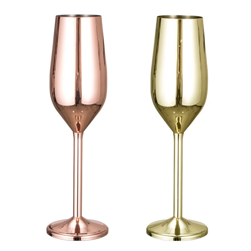 

304 Stainless Steel Copper Plated Single-Layer Goblet Anti-Fall Glass Cocktail Glass Wine Cups Champagne Glasses,2 Pack