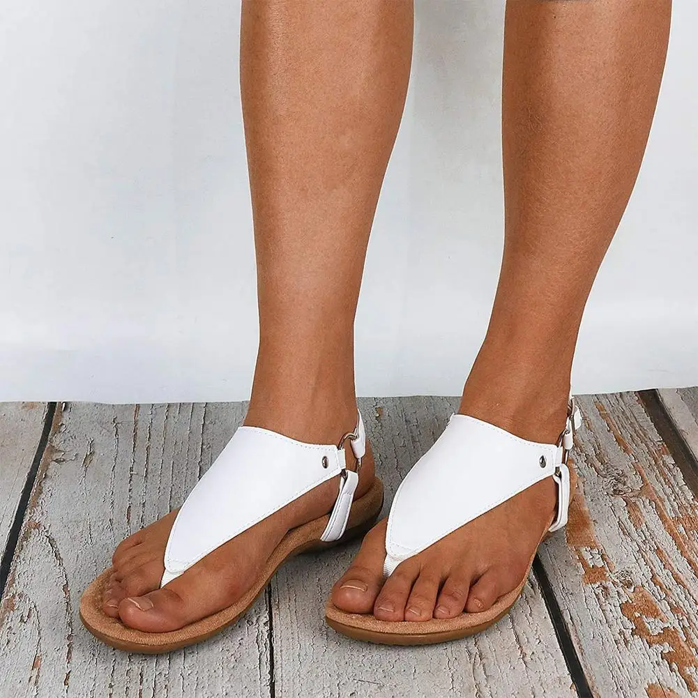 Sandalias con soporte para arco para mujer, chanclas planas ortopédicas con correa en T, cómodas y suaves, para verano