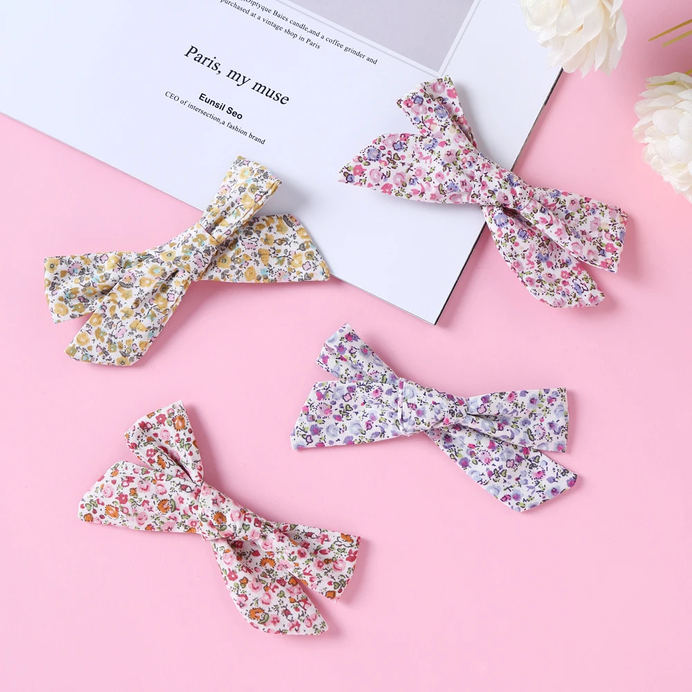 

Lovely Princess Korean Girls Hair Clips New Cloth Children's Barrettes Bow Floral Print Handmade Baby Hairpins Kids Hairclips
