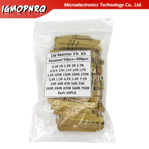 Набор резисторов 300 шт., 1 Вт, 5%, 30 значений, 10 шт., сопротивление углеродной пленки, 0,1-750 Ом
