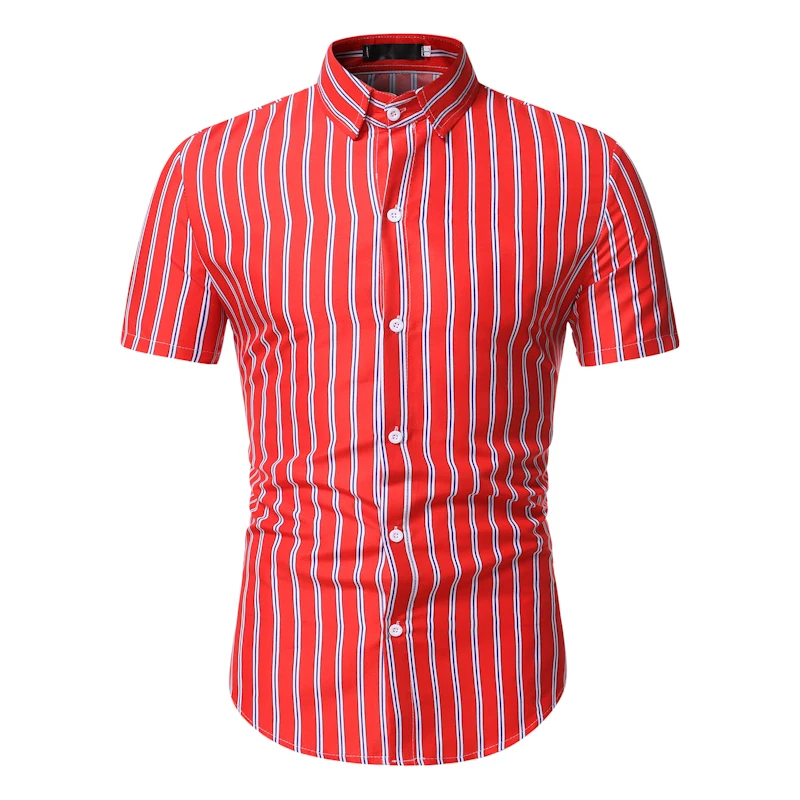 

Shirt Men Fashion Casual Short Sleeve Button Striped Shirts Large Size Top Blouse Shirts Male Hawaiian Shirt TW34