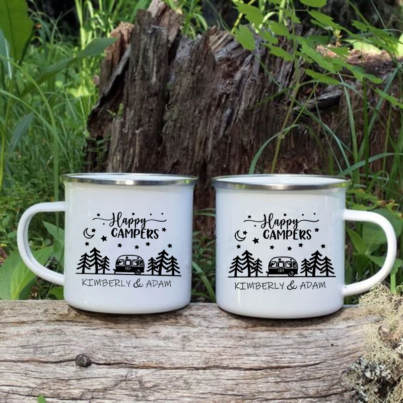 Custom Diy Camping Mug Happy Campers Campfire Enamel Cups Personalized Glamping Cups Wedding Camper Handle Coffee Wine Mug Gifts