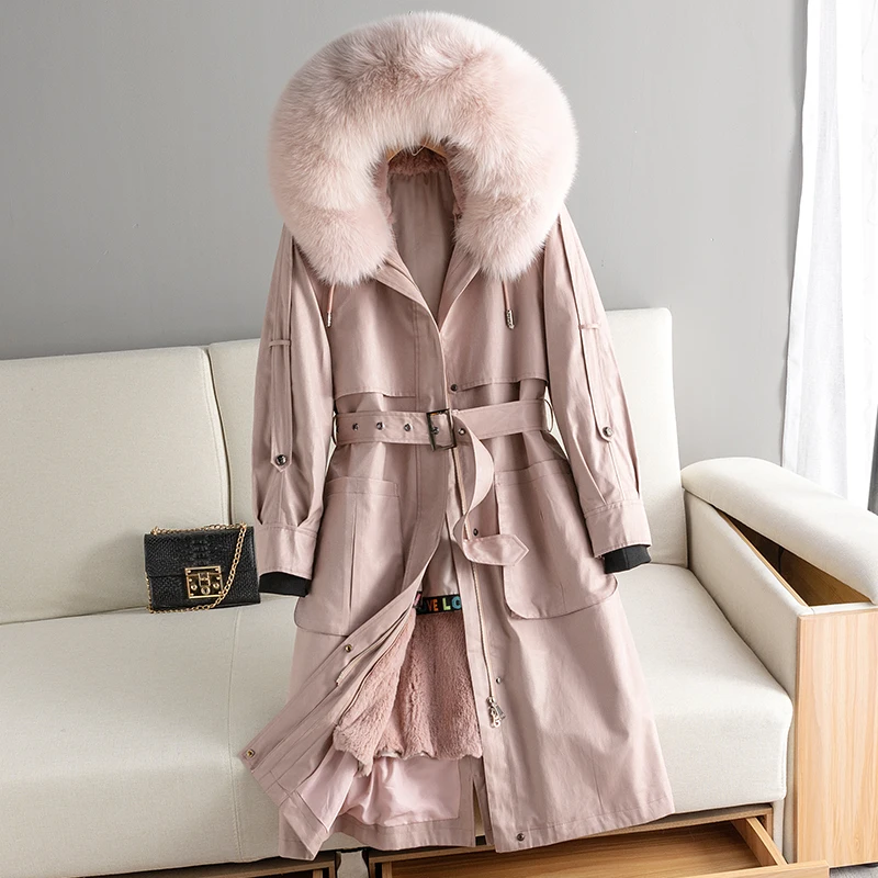 Пальто с натуральным мехом женская зимняя подкладка из кроличьего меха Рекс