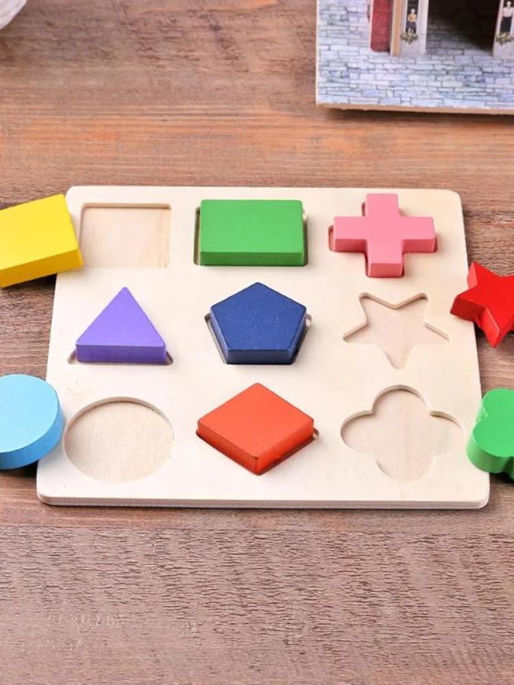 

2021Wooden Geometric Shapes Montessori Puzzle Sorting Math Bricks Preschool Learning Educational Game Baby Toddler Toys Children