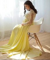 elegant yellow maternity prom dresses sexy v neck lace long sleeve chiffon baby shower evening dress 2021 cheap long formal gown