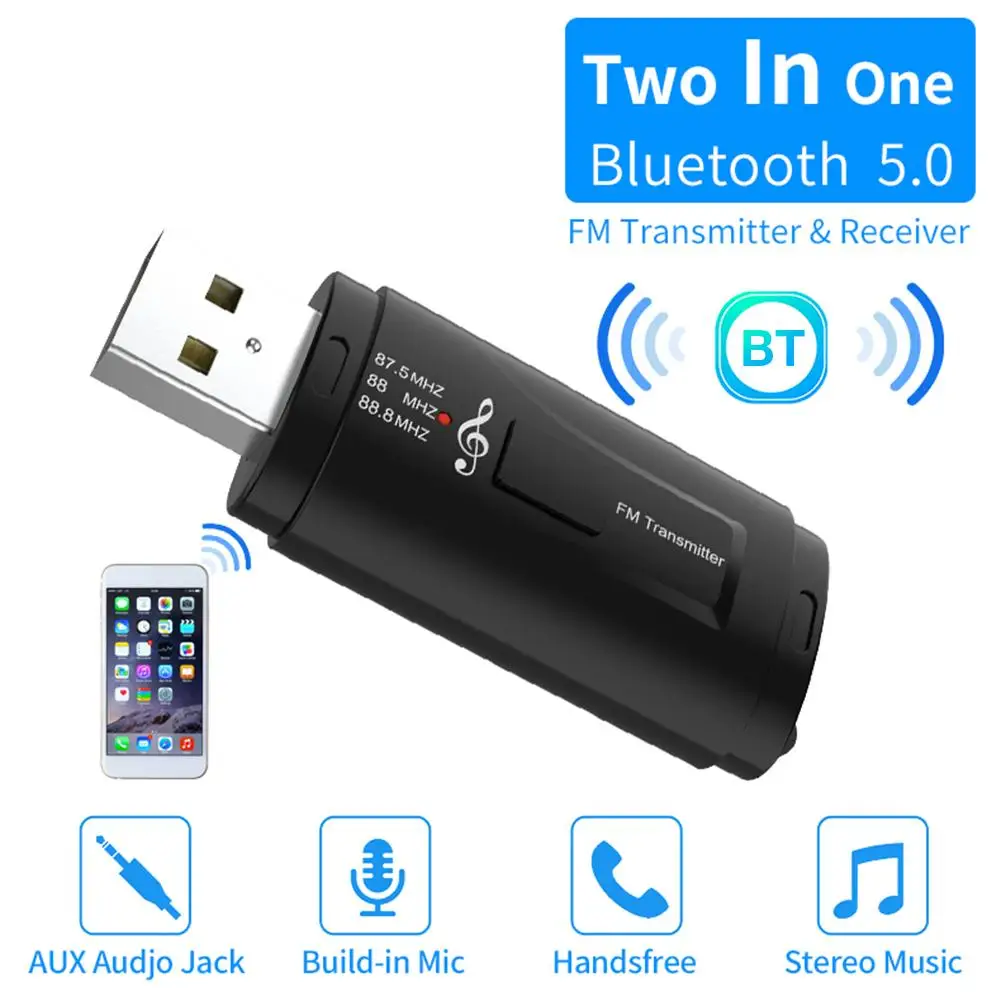 

2 In 1 Bluetooth Receiver Adapter For Car Audio USB AUX Bluetooth To 3.5mm Jack Bluetooth Receiver Audio FM Transmitter