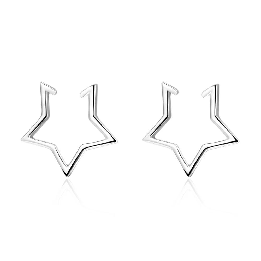 

Fashion Female Jewelry Silver Color Smooth Pentagram Star Clip Earrings for Women Promise Love Engagement Statement Bijoux
