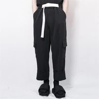 mens cargo pants spring and autumn new personality roll edge pocket decoration leisure loose large size nine minutes pants
