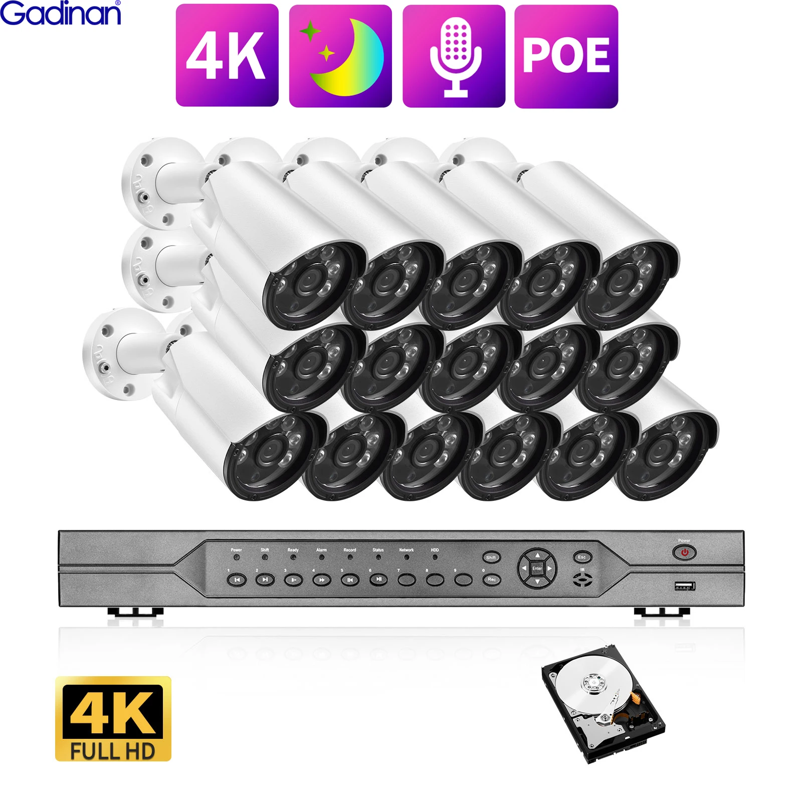 Комплект камер видеонаблюдения Gadinan 16 каналов 8 МП | Безопасность и защита