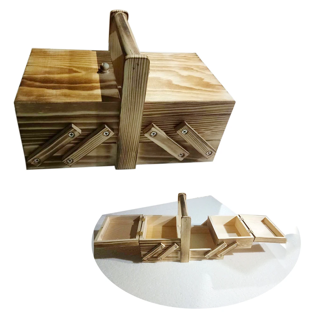 Multi Layer Portable Home Travel With Handle Cantilevered Organizer Large Capacity Sewing Box Shabby Vintage Wooden Storage | Дом и сад