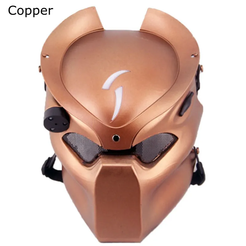 Полный шлем хищника костюм Хэллоуин косплей маска CS игра наружная защита Пейнтбол тактическая армия из двух масок - Цвет: Copper