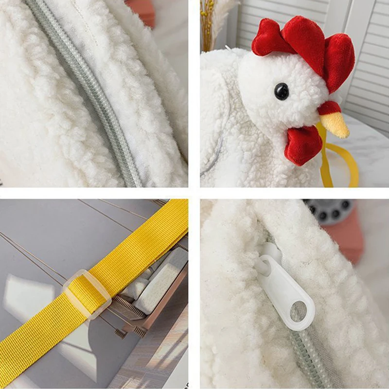 Модная Мягкая Флисовая Сумка Через Плечо В Форме Курицы Для Женщин На Молнии