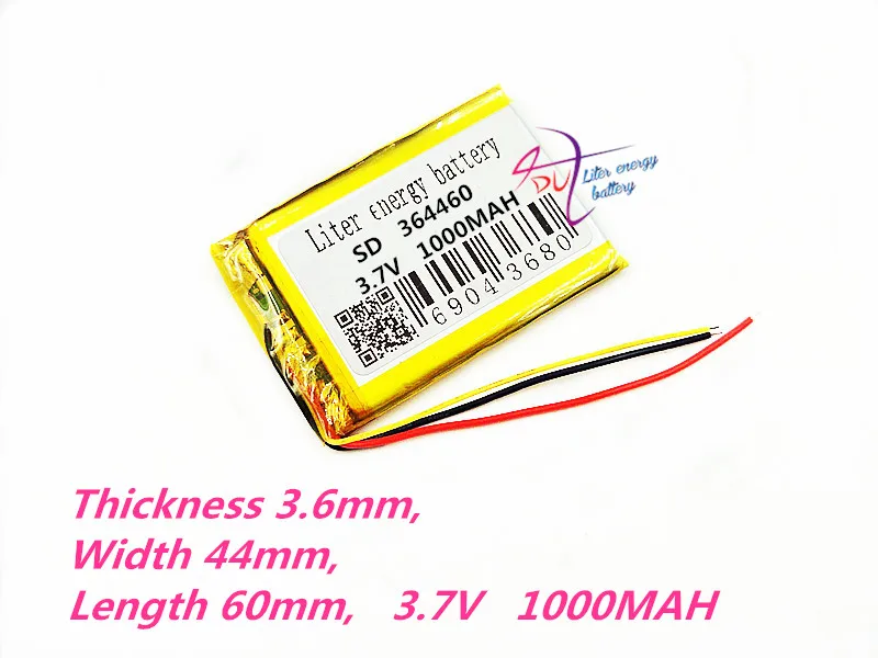 

3 line 364460 3.7V 1000mAh 354560 Lithium Polymer Li-Po li ion Rechargeable Battery cells For Mp3 MP4 MP5 GPS mobile bluetooth