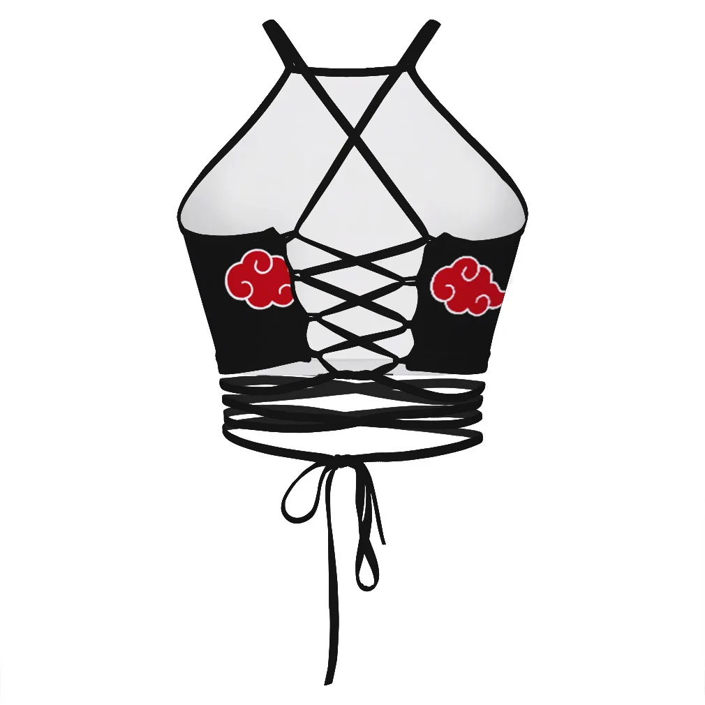 Женский костюм для косплея Саске Акацуки черный короткий топ с открытыми плечами