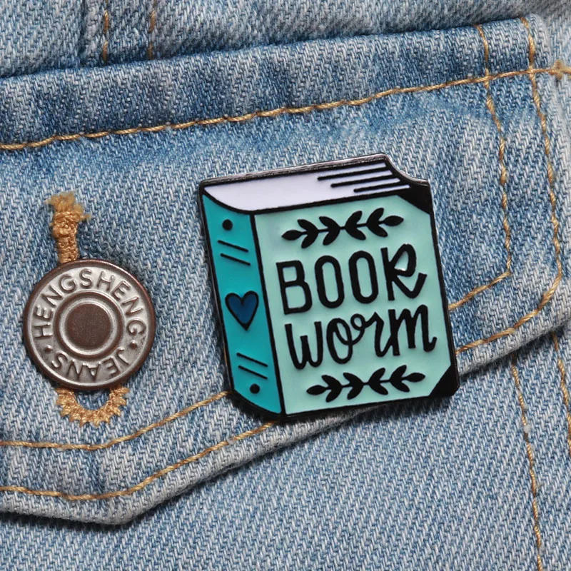 Зеленая книга булавка червь брошки пуговицы заколки джинсовая куртка значок для