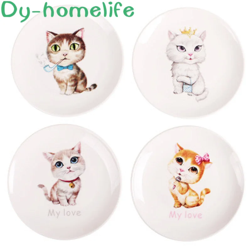 

8 Inch Creative Cartoon Cat Round Ceramic Plate Family Hotel Kitchen Supplies Bone China Western Steak Salad Children Plate Dish