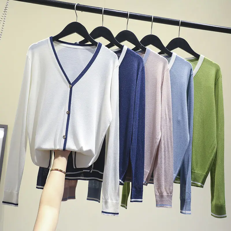 Женский вязаный кардиган из вискозы повседневный тонкий свитер с длинным