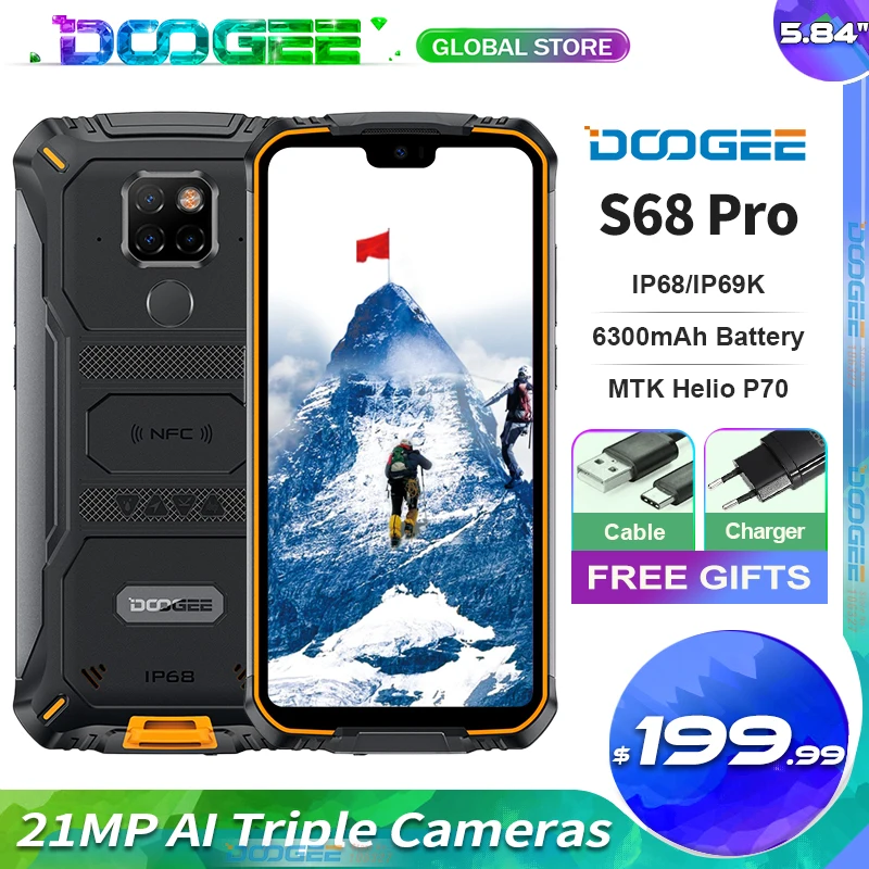 

Rugged Mobile Phone Doogee S68 Pro Helio P70 Octa-core 6GB 128GB Wireless Charge 5.84" IPS Display 6300mAh 12V/2A Smartphone