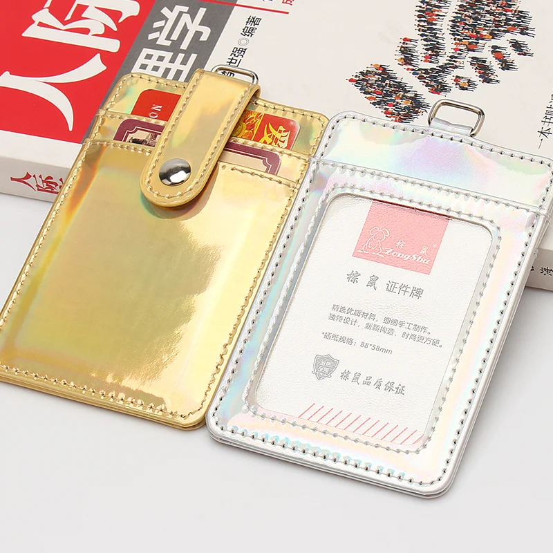 

Zongshu Glossy buckle work card multi-card bit card sleeve leather chest access control PU leather business lanyard work card
