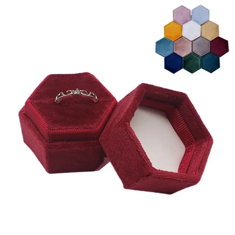 

Velvet Single Ring Box Hexagon Valentine's Day Ring Box with Detachable Lid