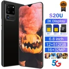 Телефон для Galaxy S20, Ультратонкий смартфон 512 ГБ, разблокировка отпечатком пальца + распознавание лица, Android 11,0, Google, Facebook