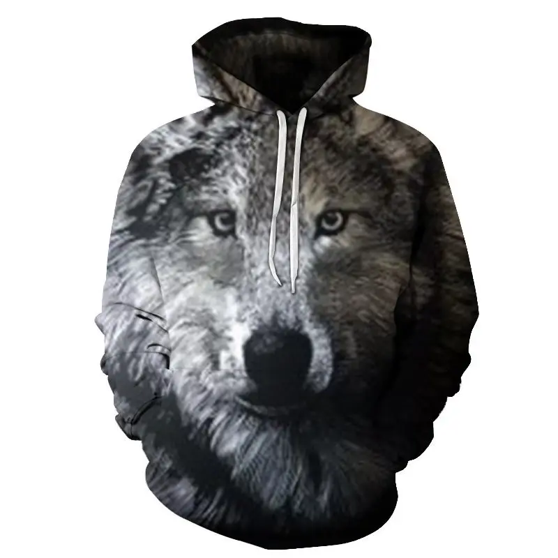 

Spring and Autumn Men's Junior Wolf Hoodie Fashion 3D Wolf Print Loose Streetwear 2021 Funny Animal Street Hip Hop Sweatshirt