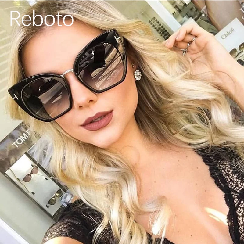 Ретро женские солнцезащитные очки с большой оправой кошачий глаз градиентные