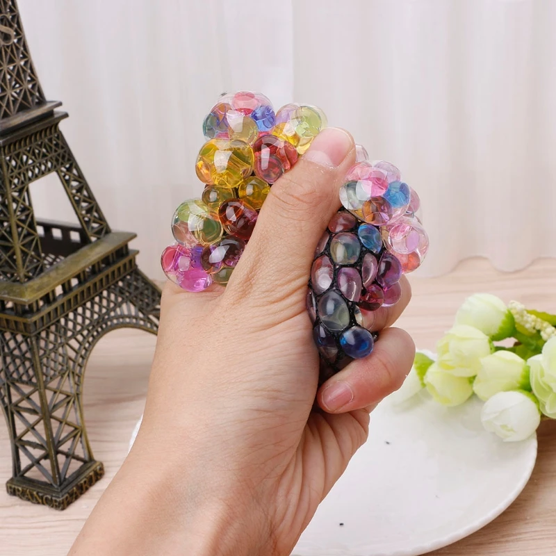 

Rubber Grape Ball Black Mesh Squeeze Toy Stress Autism Mood Relief Gadget
