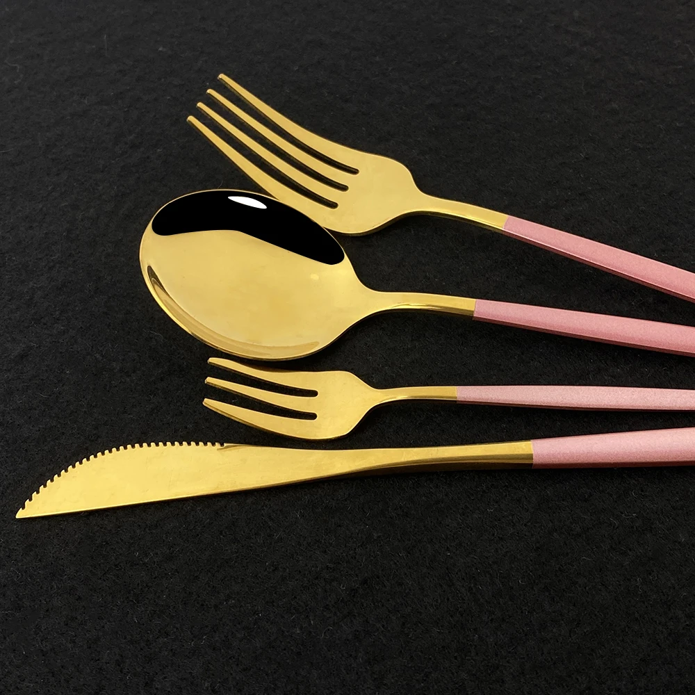 

24pcs Gold Dinnerware Set Mirror Stainless Steel Tableware Set Knife Cake Fork Spoon Flatware Set Dishwasher Safe Cutlery Set