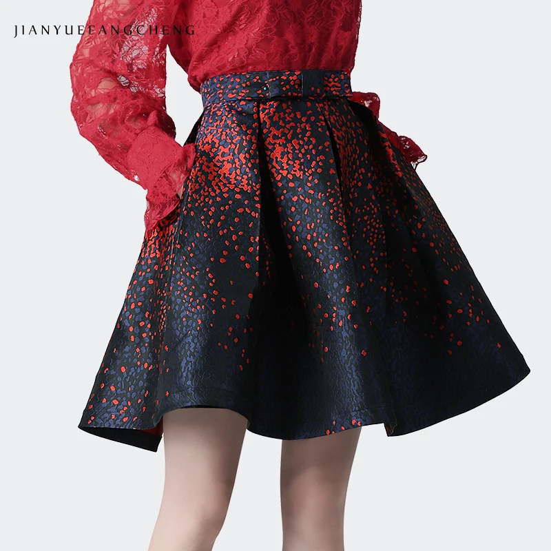 

Fashion Ball Gown Women' Skirt Jacquard High Waist A-line Pleated Midi Skirts Big Swing Plus Size 2020 Spring New Midi Skirts