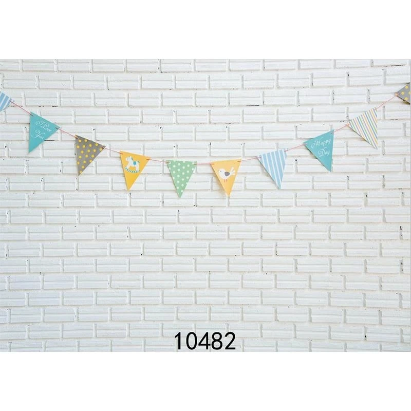 Фон для фотосъемки детей на день рождения с изображением белого кирпичной стены |