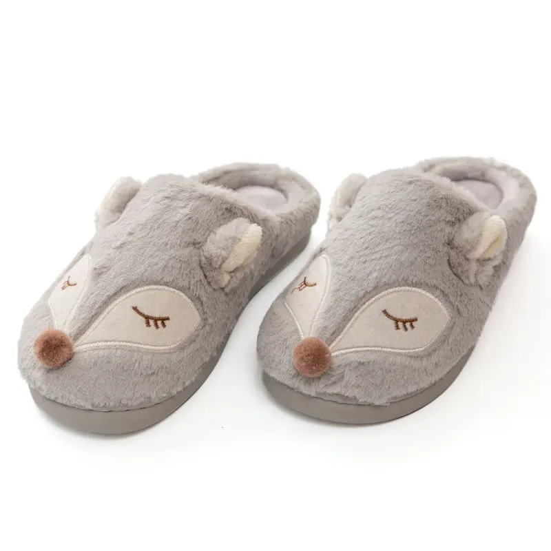 Домашние теплые женские тапочки милые домашние с мехом лисы и единорога Сезон